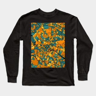 Berlin Map Pattern in Orange & Teal Long Sleeve T-Shirt